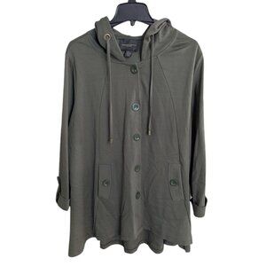 Christain Siriano button front hooded jacket, green, size 1X